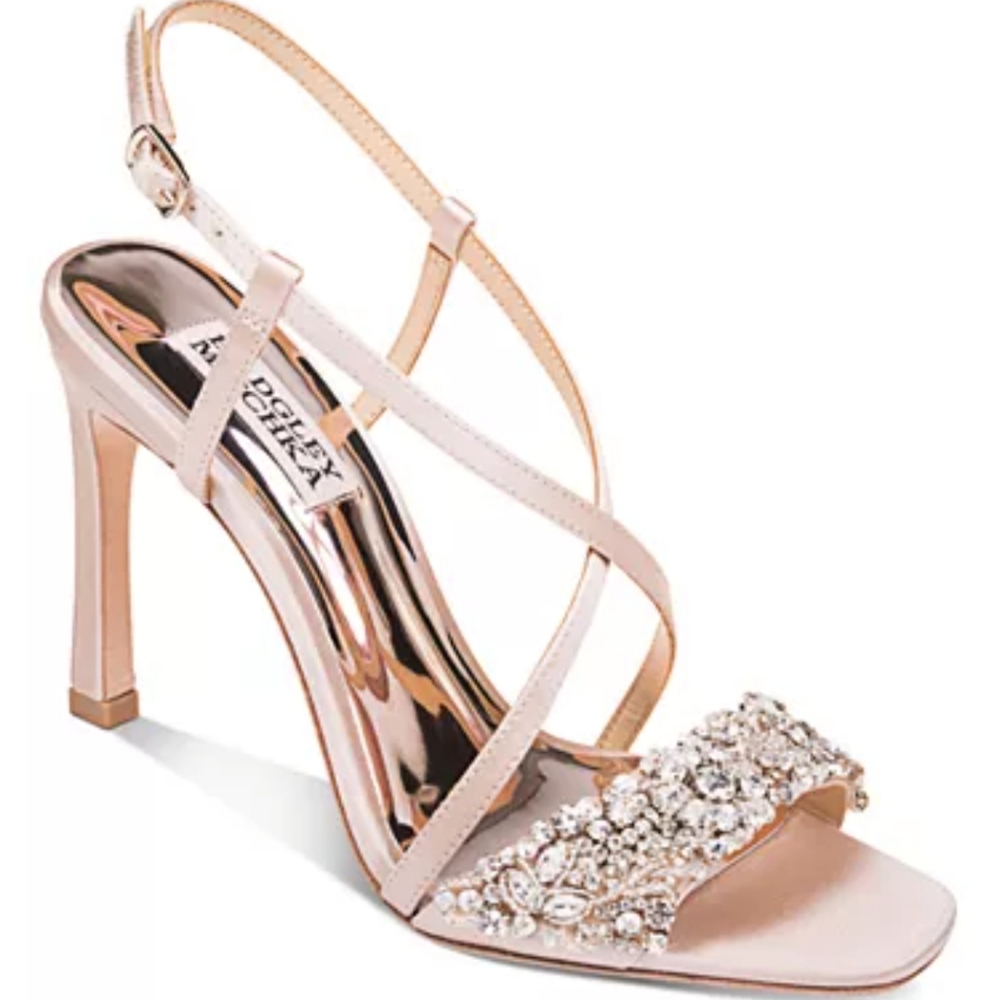 Badgley Mischka Elana heels in Champ Satin, NIB - Picture 2 of 8
